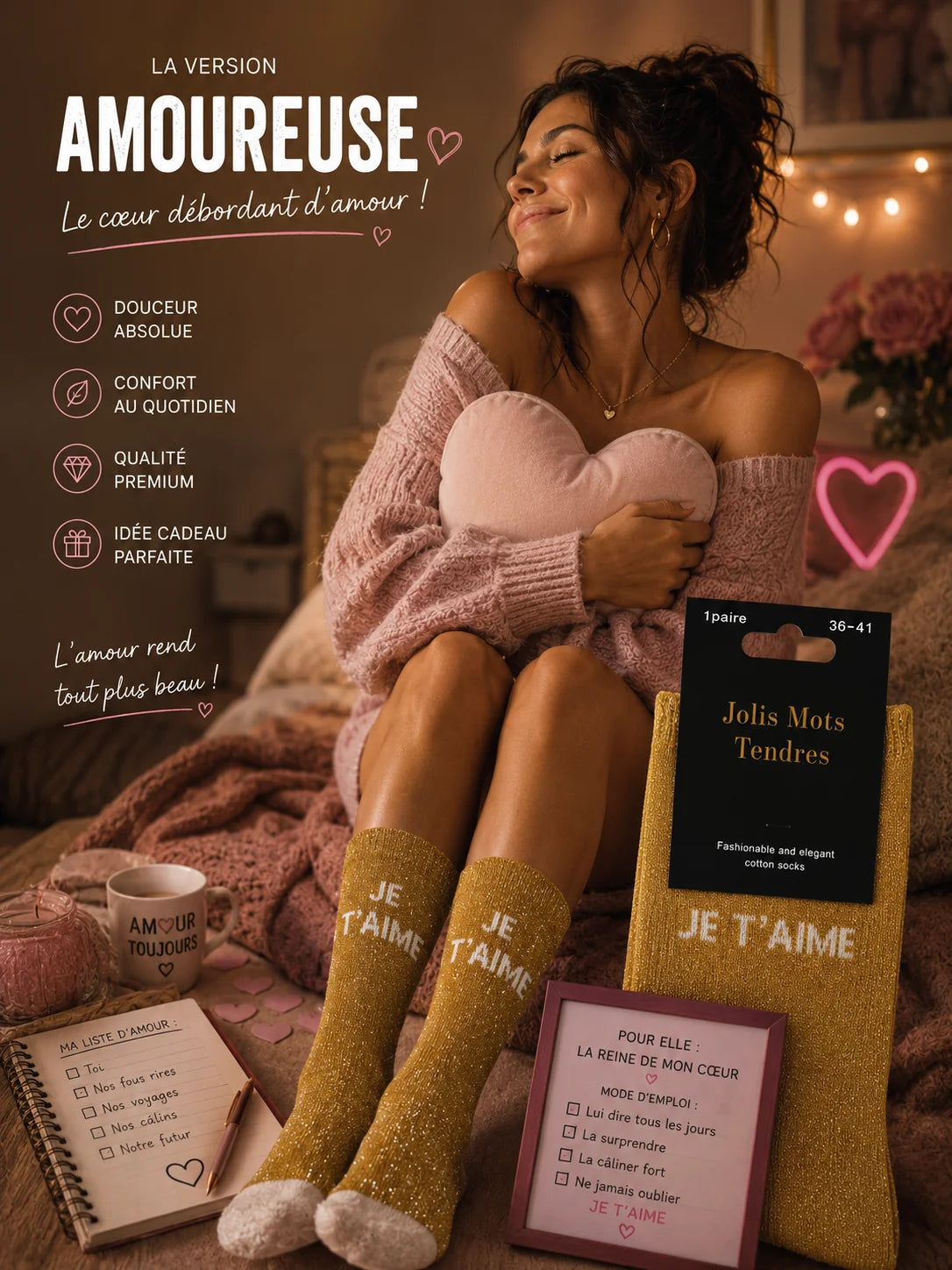 Chaussette à paillet doré" JE T’AIME"