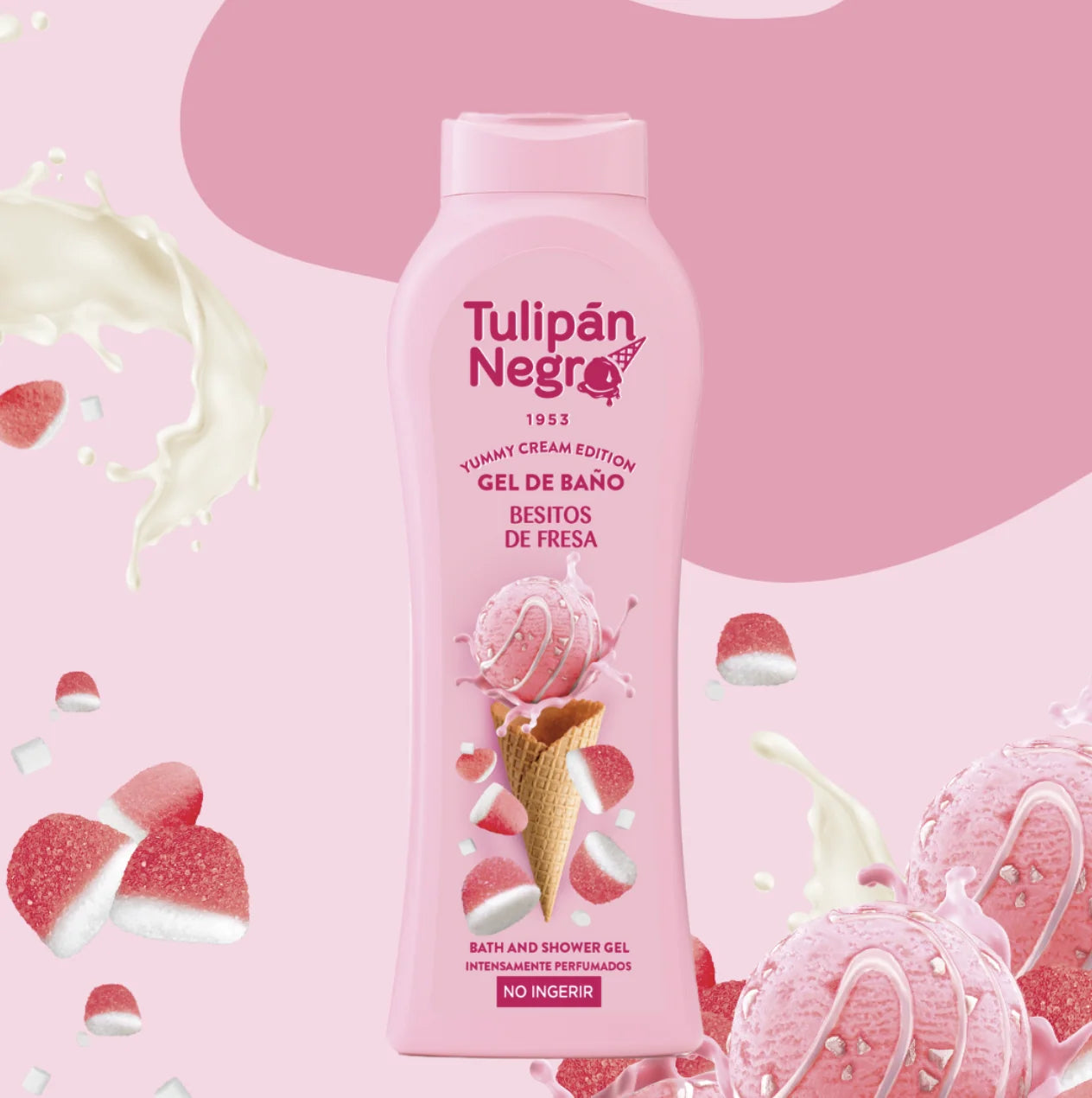 Gel douche - bonbon fraise crème - Tulipan Negro - 650 ml