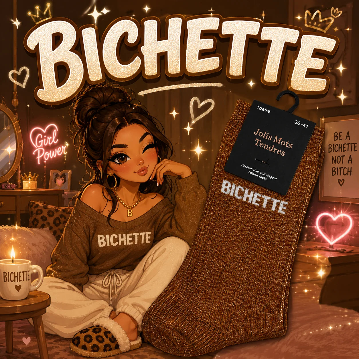 Chaussette à paillettes marron "BICHETTE"